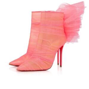 Christian Louboutin Libellibooty 100 Pink Mesh Tulle Ankle Boot Heel Pump 39.5